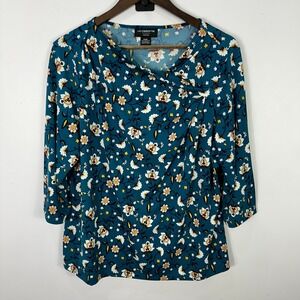 Liz Claiborne Blouse PXXL Petite Plus Blue‎ Floral Workwear Career Boho Cottage